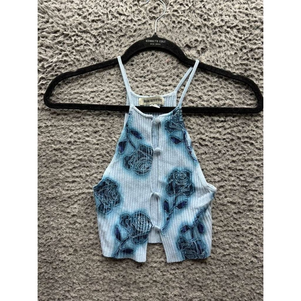 Urban Outfitters Pru Floral Peekaboo Ribbed Sweater Cami‎ Blue Womens Size S